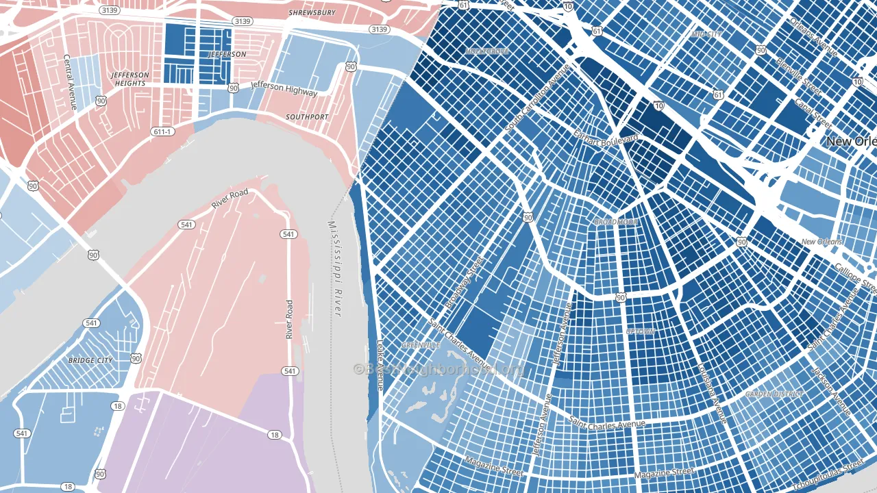 East Carollton, New Orleans, LA block-group political-lean map