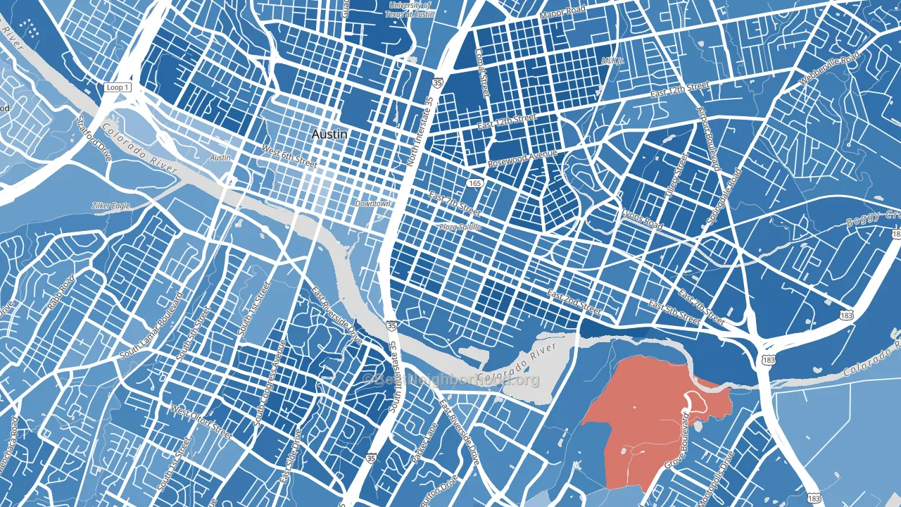 East Cesar Chavez, Austin, TX block-group political-lean map