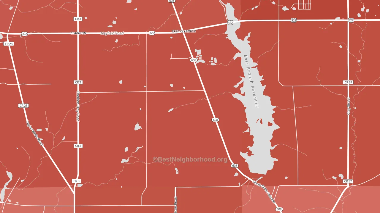 East Claridon, OH block-group political-lean map