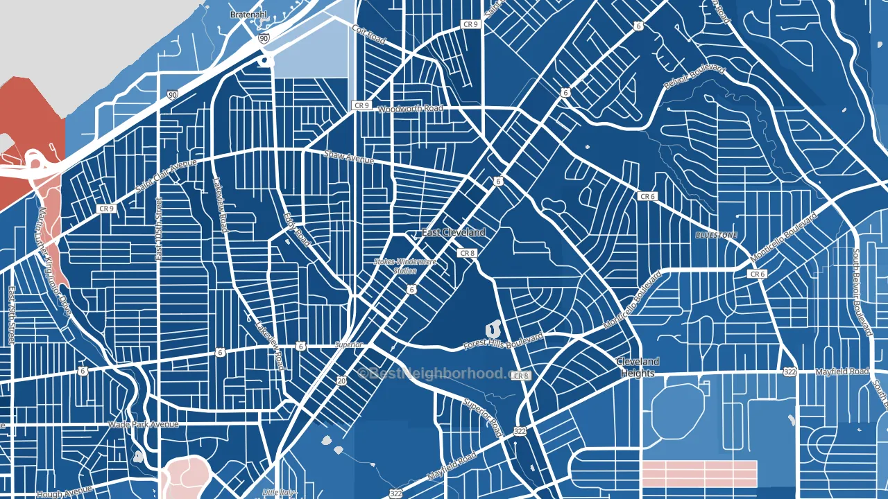 East Cleveland, OH block-group political-lean map