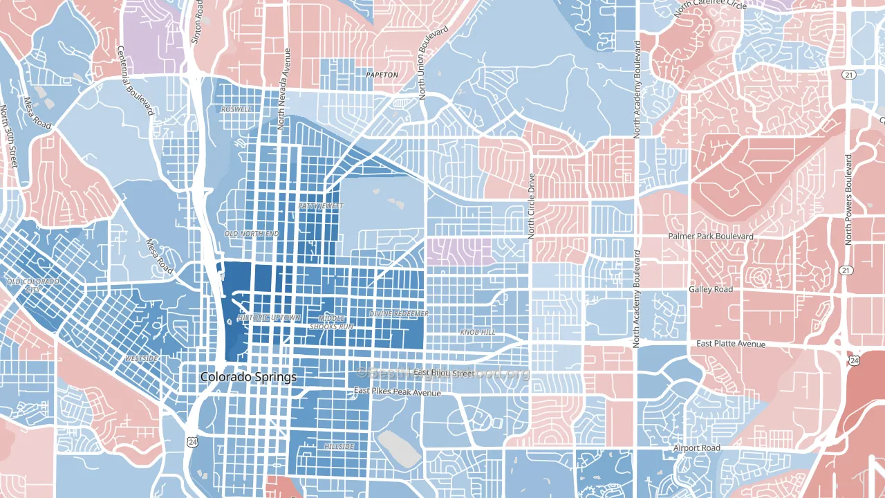 East Colorado Springs, Colorado Springs, CO block-group political-lean map