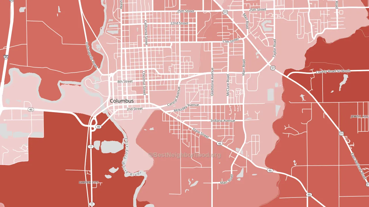 East Columbus, Columbus, IN block-group political-lean map