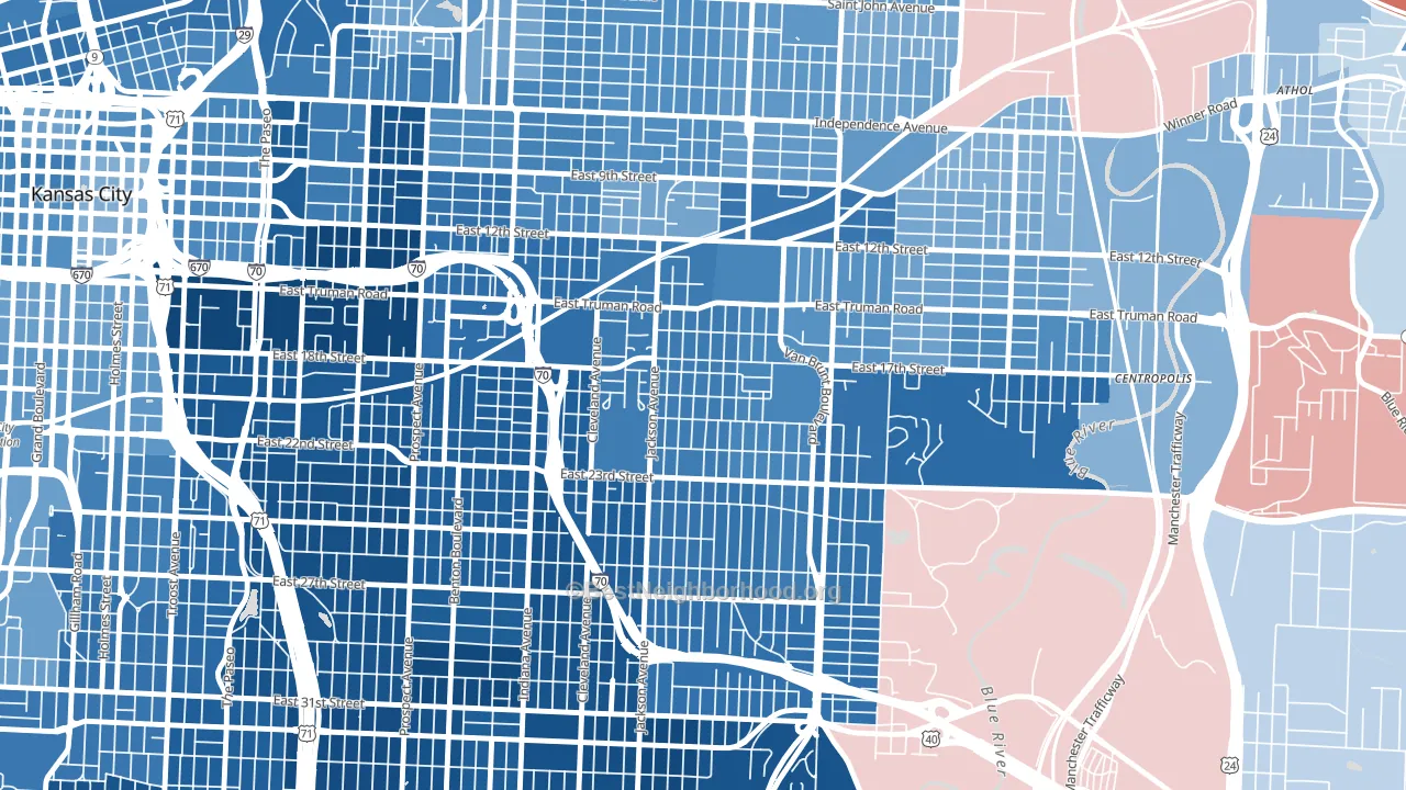 East Community Team North, Kansas City, MO block-group political-lean map
