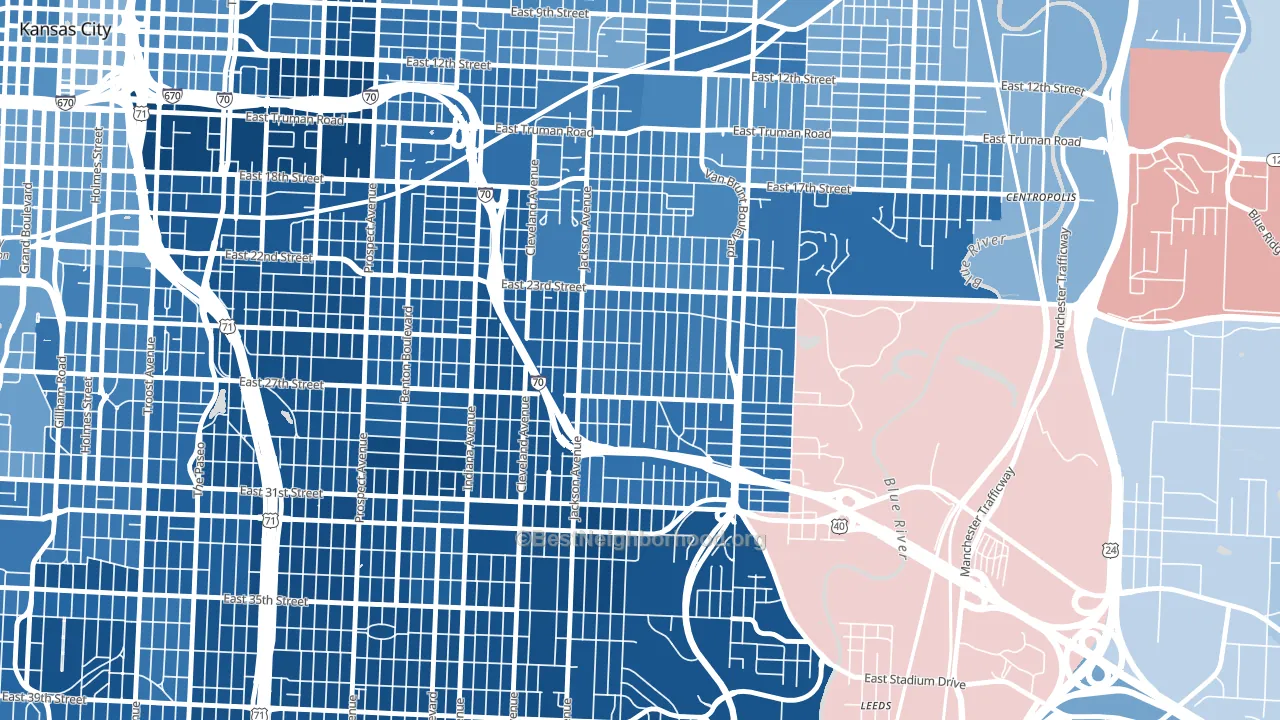 East Community Team South, Kansas City, MO block-group political-lean map