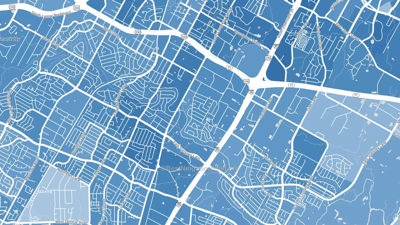 East Congress, Austin, TX block-group political-lean map