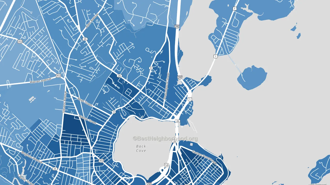 East Deering, Portland, ME block-group political-lean map