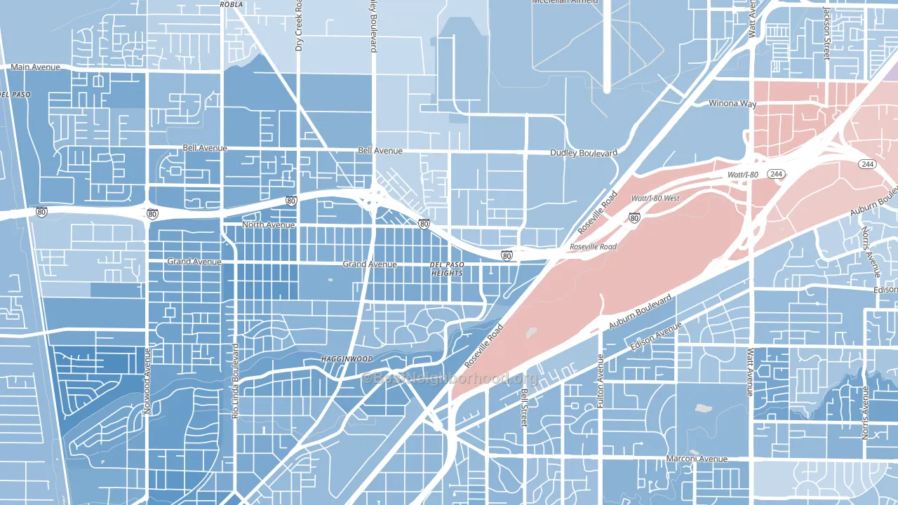 East del Paso Heights, Sacramento, CA block-group political-lean map