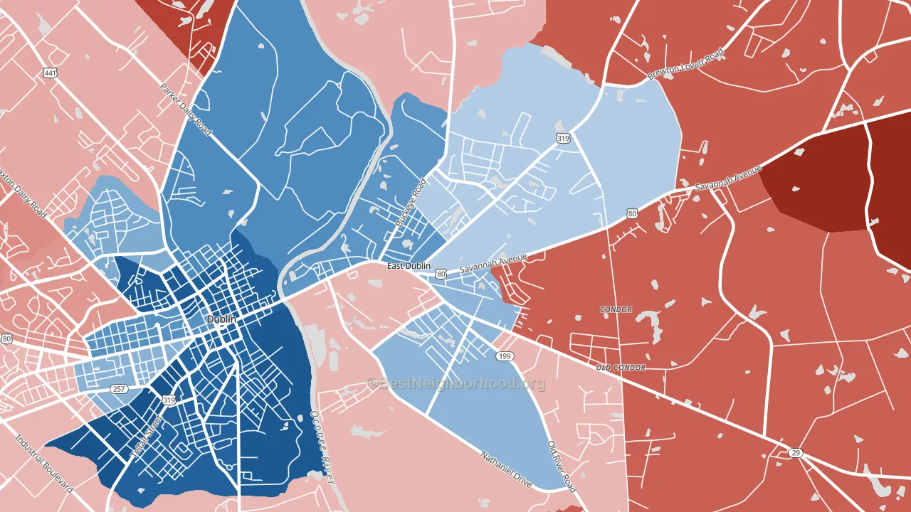 East Dublin, GA block-group political-lean map