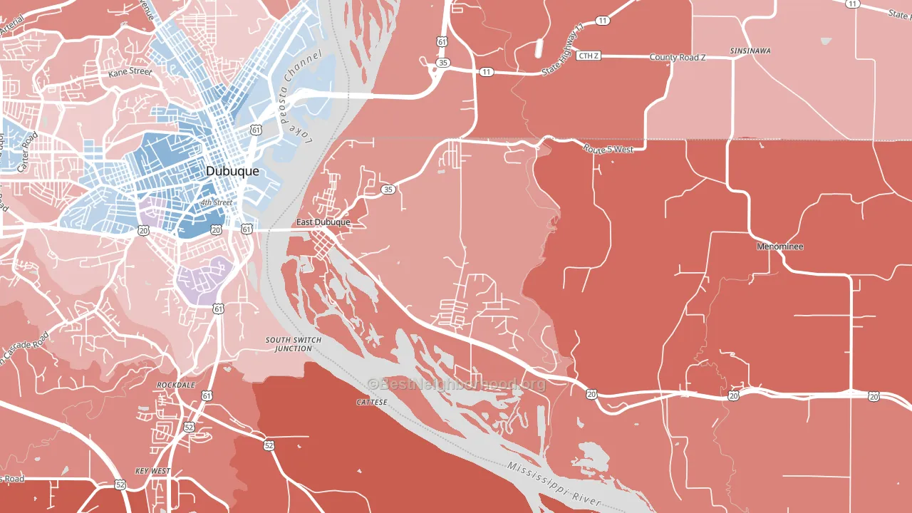 East Dubuque, IL block-group political-lean map