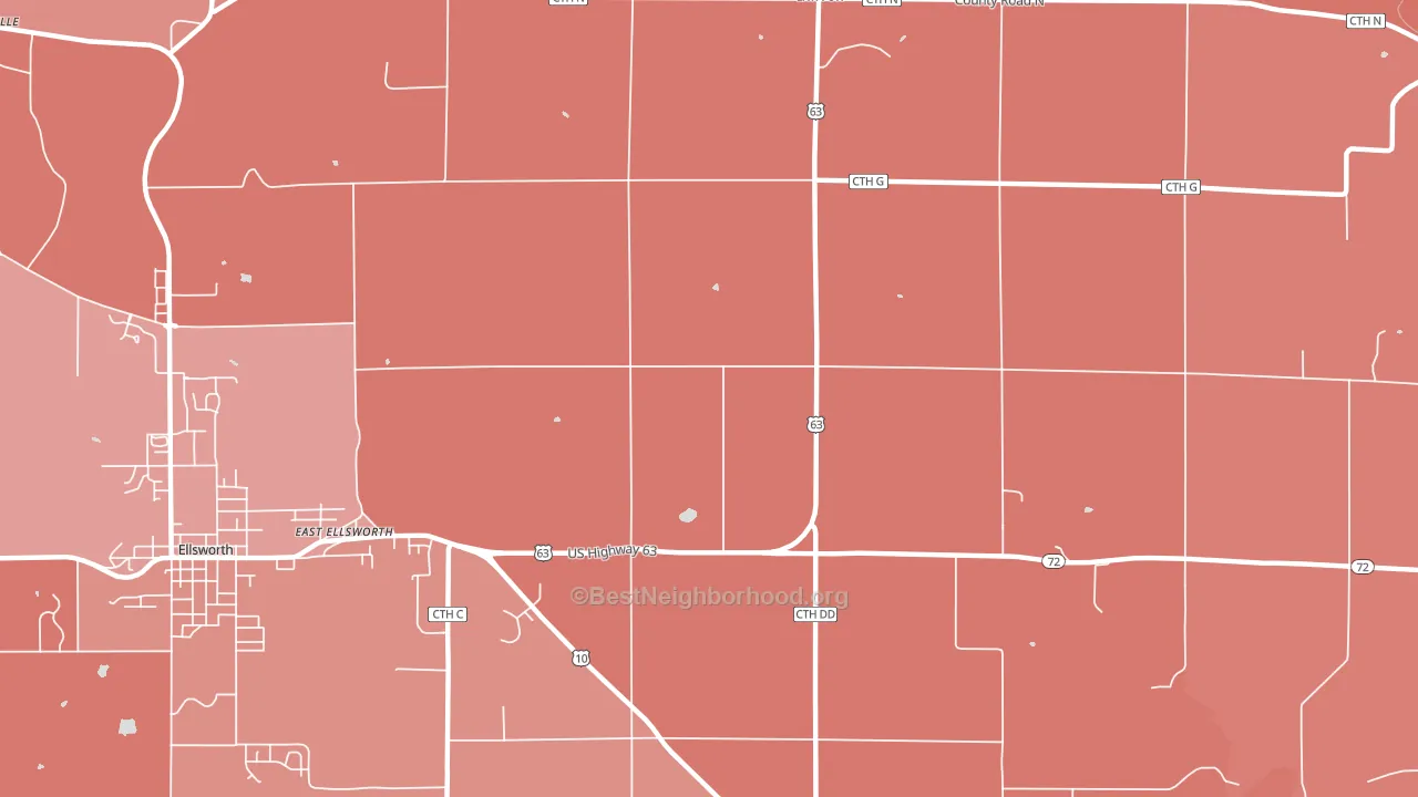 East Ellsworth, WI block-group political-lean map
