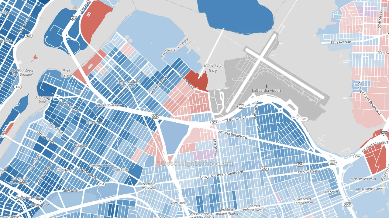East Elmhurst, Queens, NY block-group political-lean map