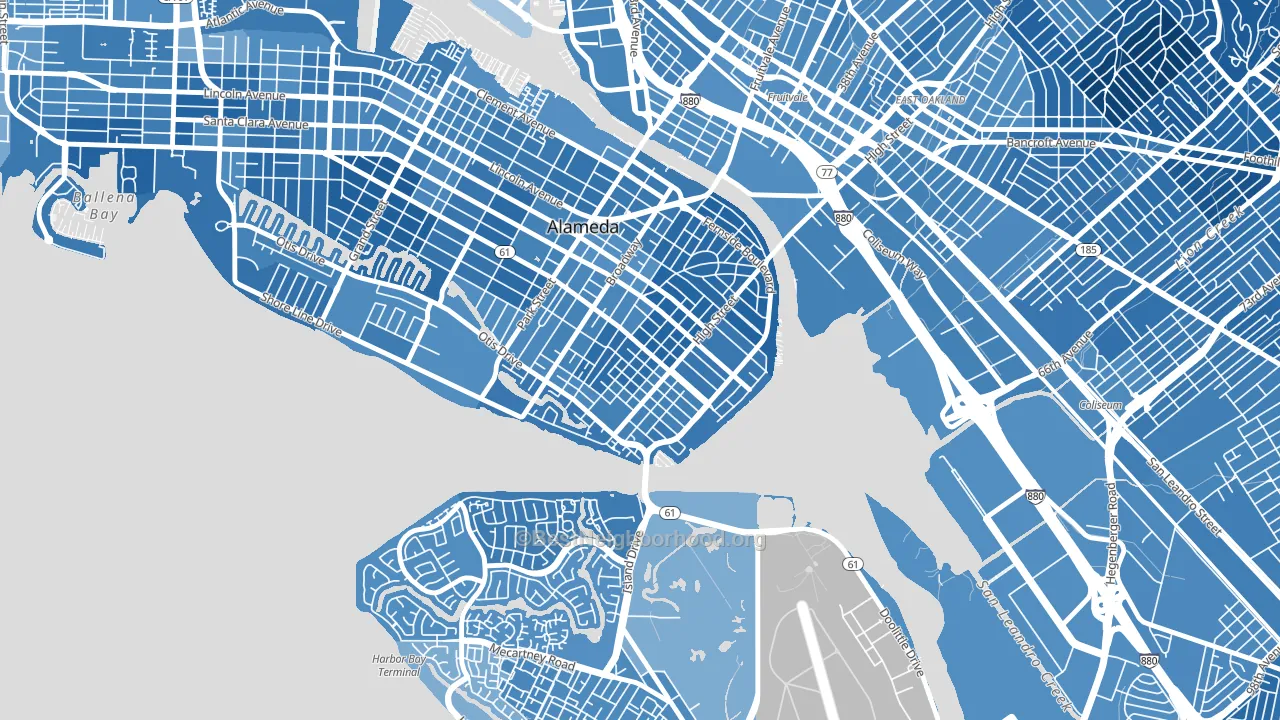 East End, Alameda, CA block-group political-lean map