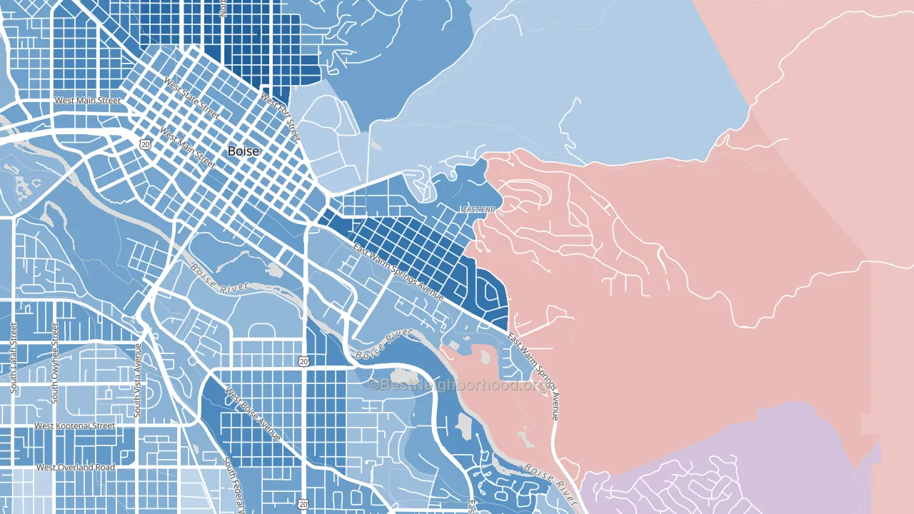 East End, Boise, ID block-group political-lean map
