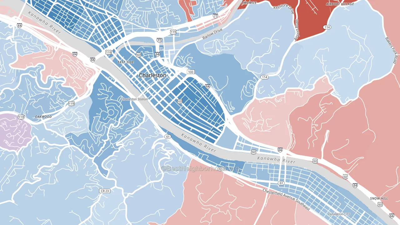 East End, Charleston, WV block-group political-lean map