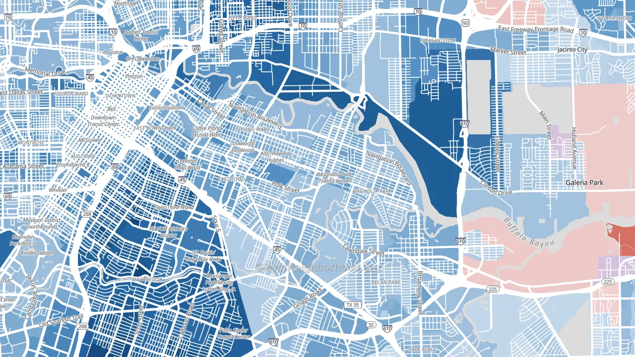 East End, Houston, TX block-group political-lean map