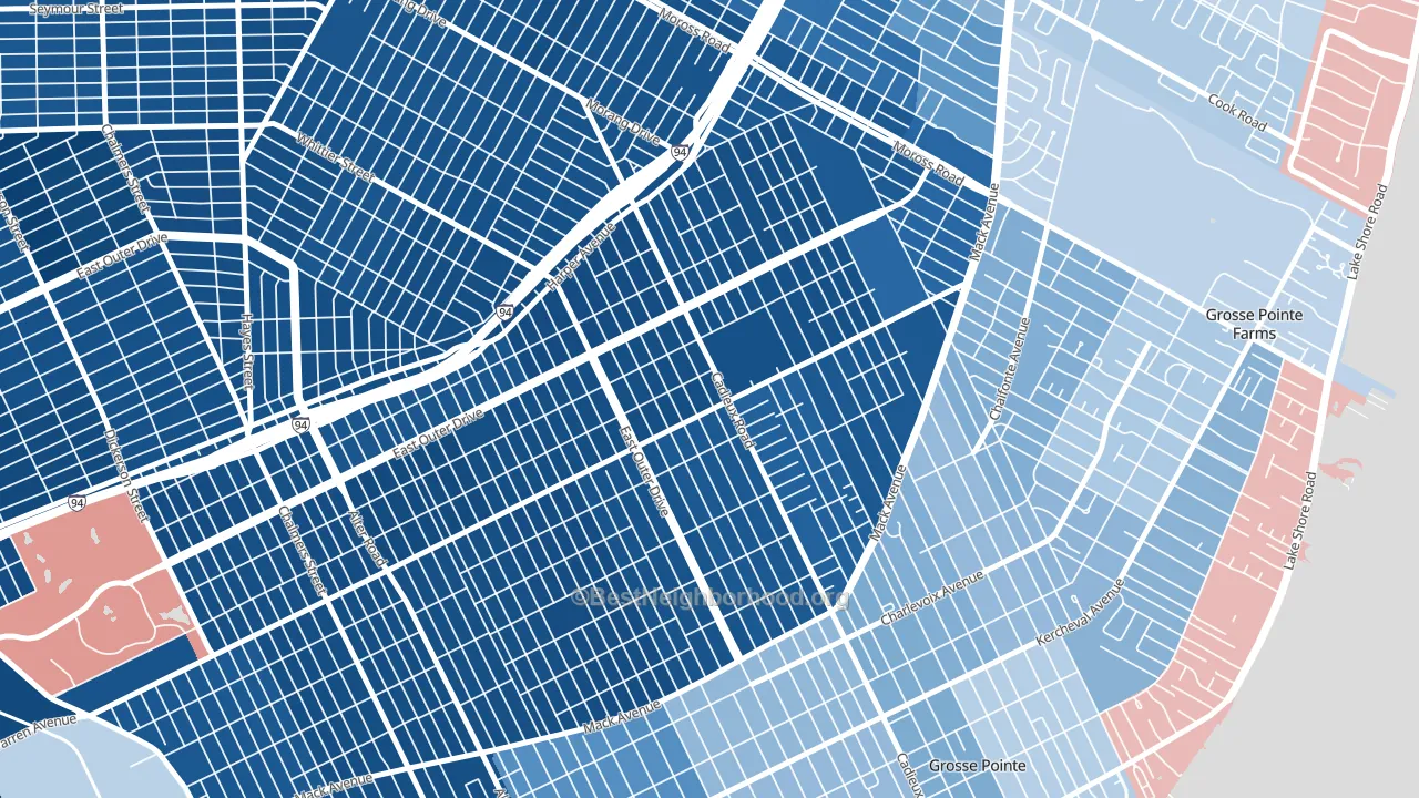 East English Village, Detroit, MI block-group political-lean map