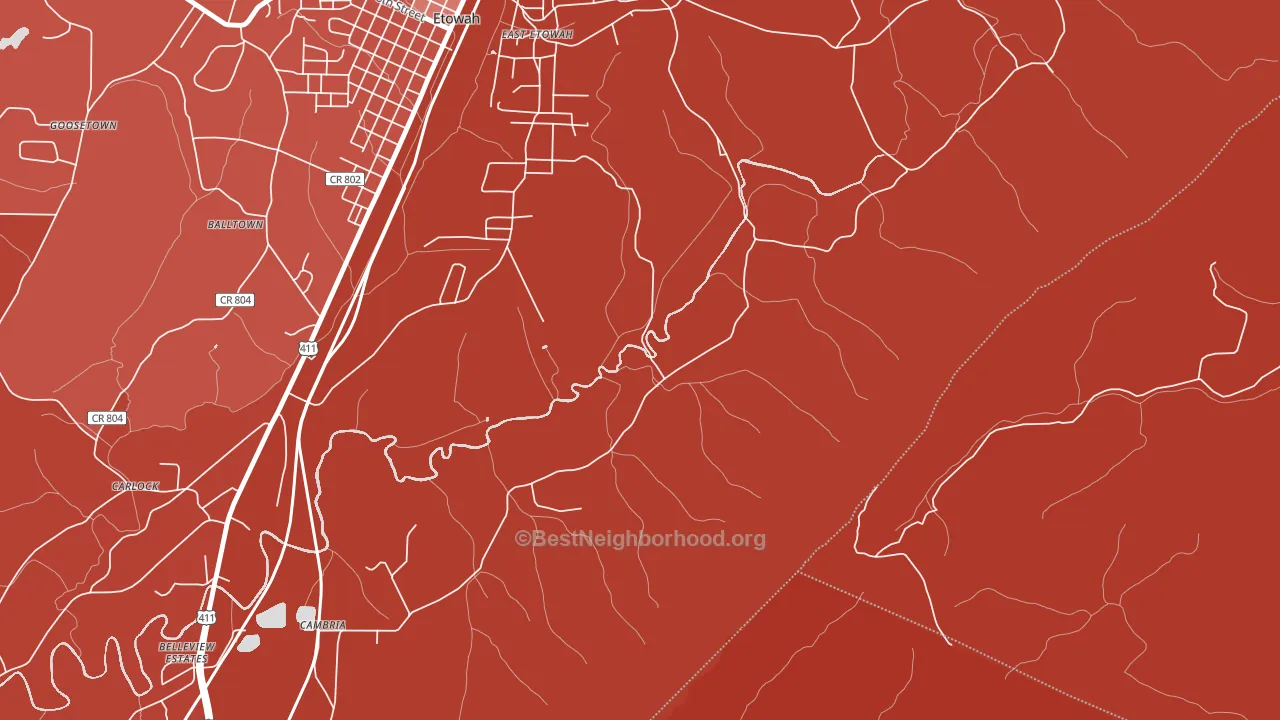 East Etowah, TN block-group political-lean map