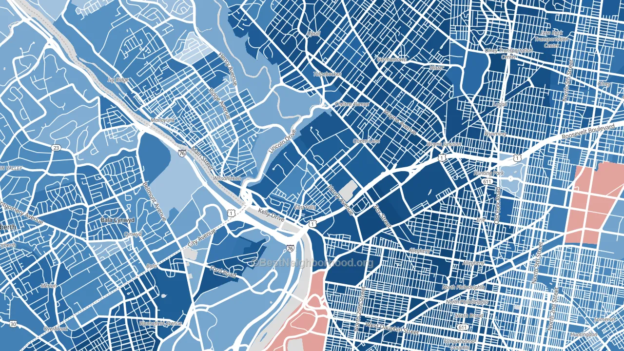 East Falls, Philadelphia, PA block-group political-lean map