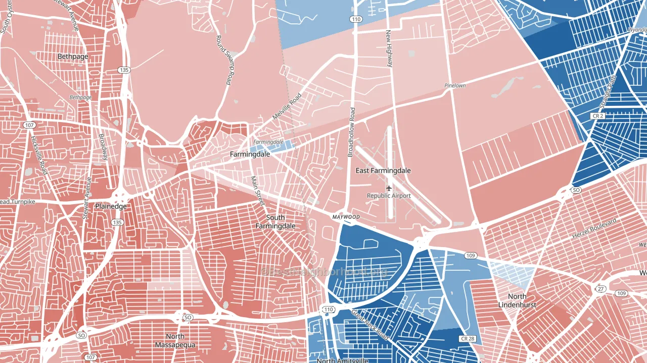 East Farmingdale, NY block-group political-lean map