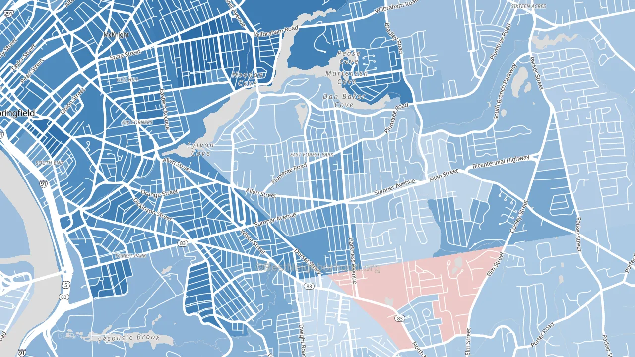 East Forest Park, Springfield, MA block-group political-lean map