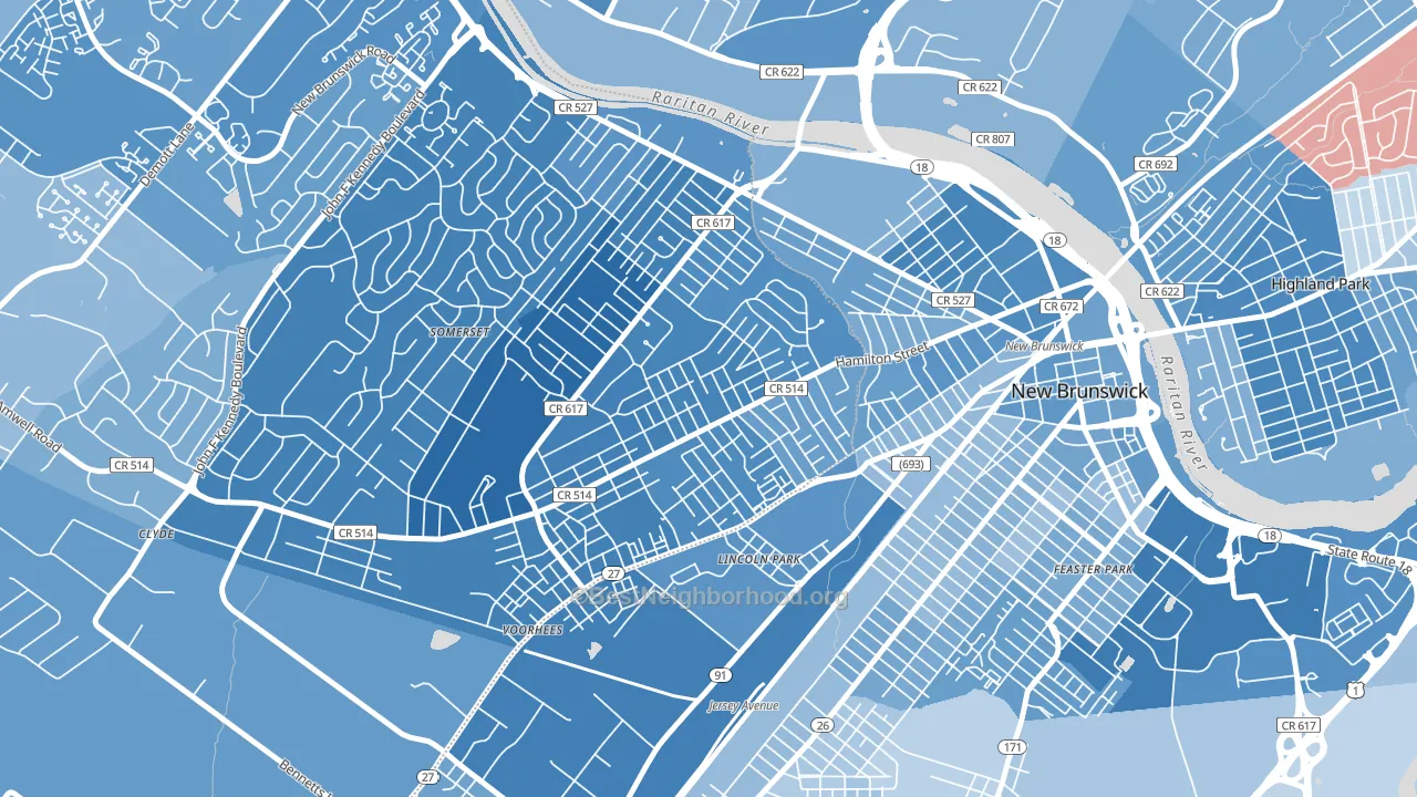 East Franklin, NJ block-group political-lean map