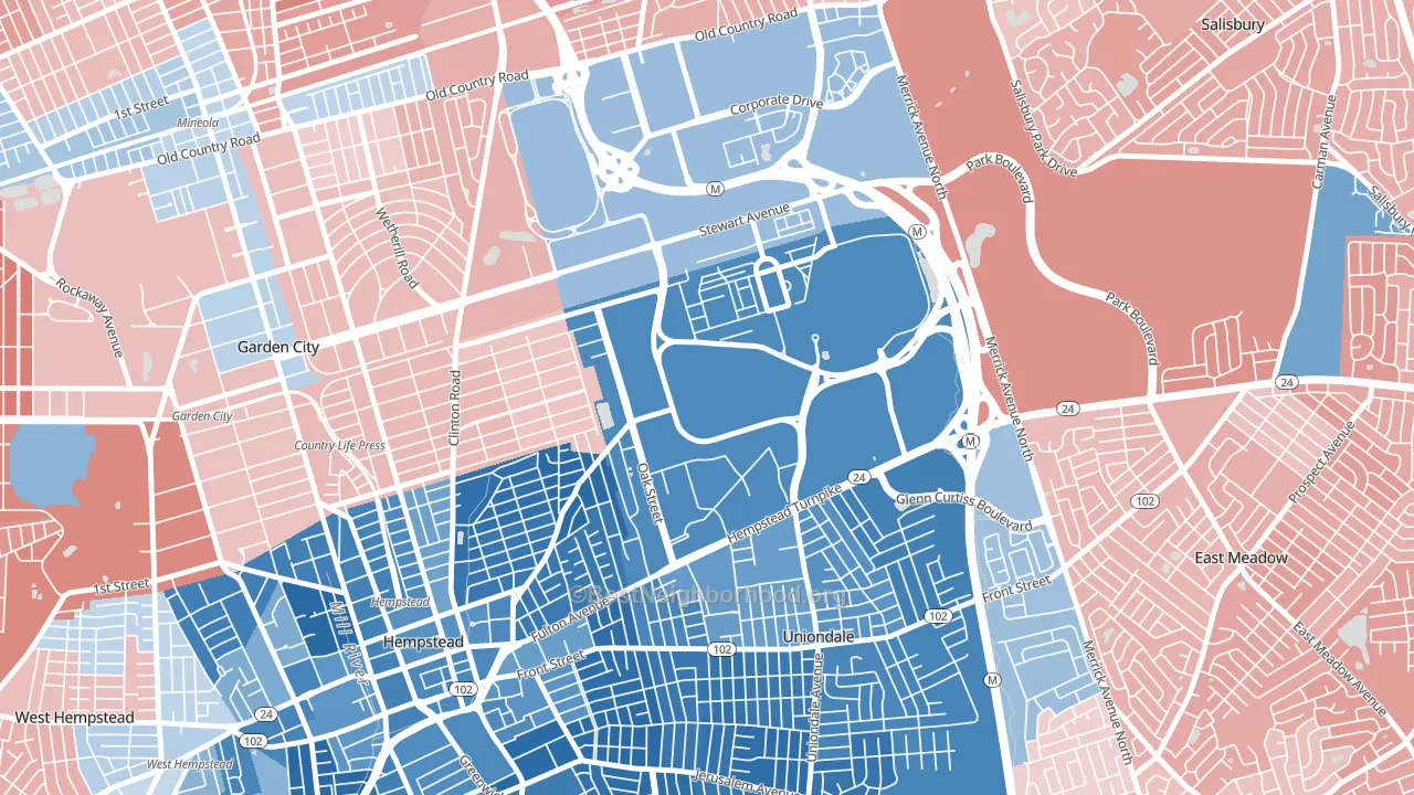East Garden City, NY block-group political-lean map