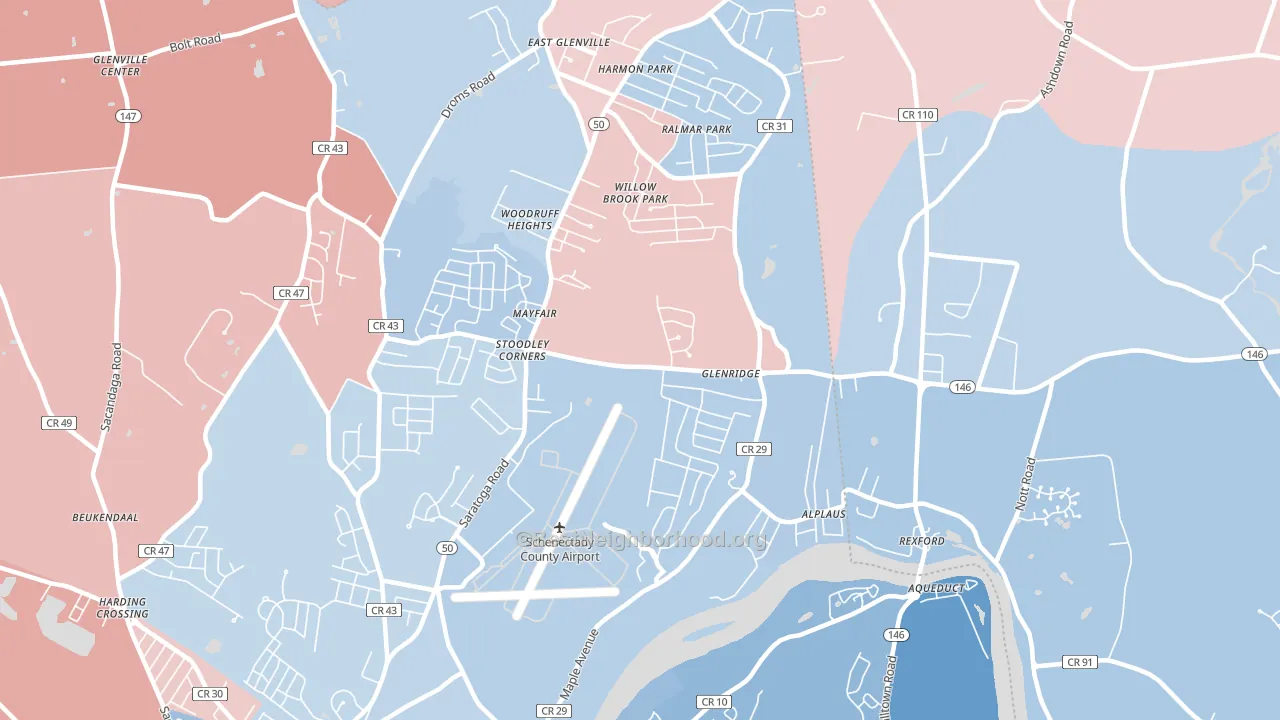 East Glenville, NY block-group political-lean map