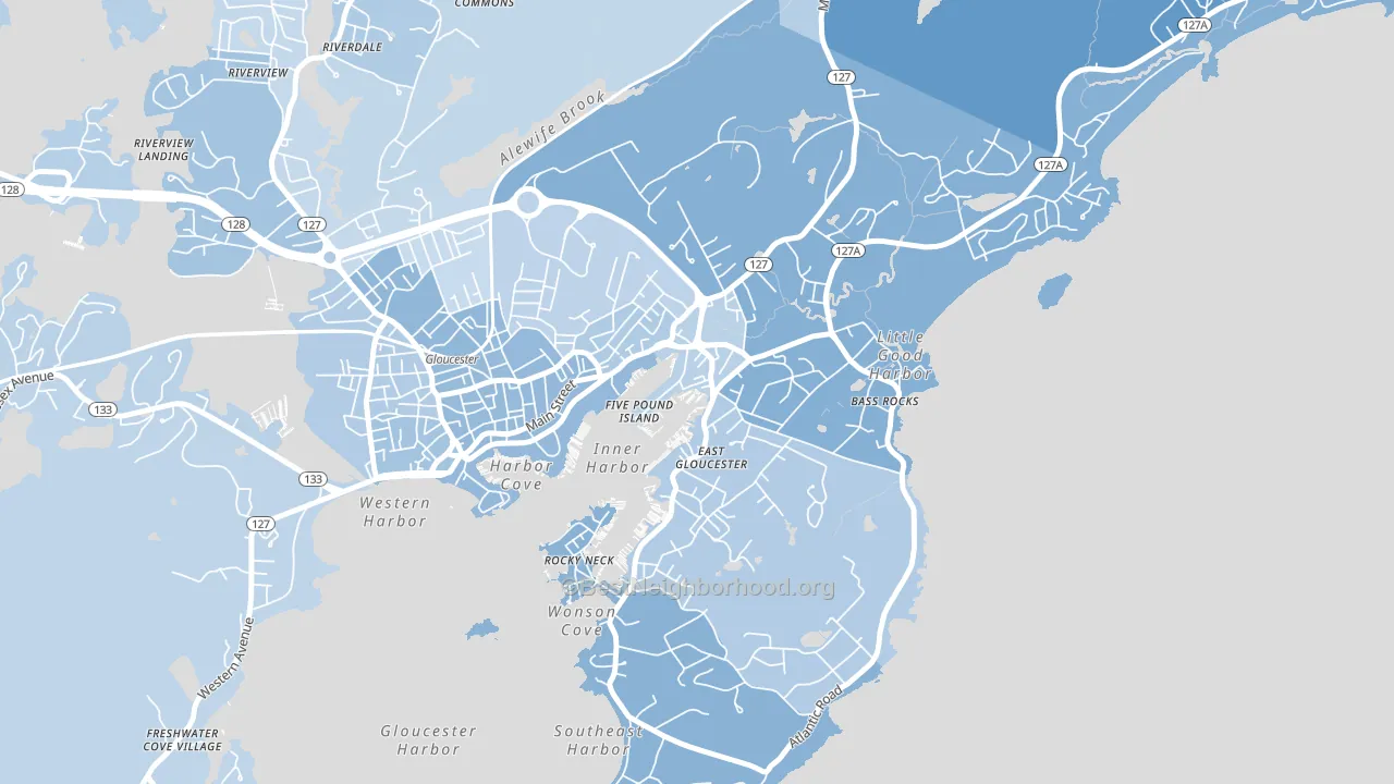East Gloucester, Gloucester, MA block-group political-lean map
