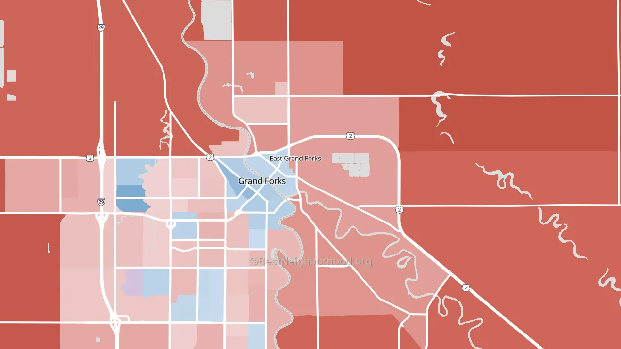 East Grand Forks, MN block-group political-lean map