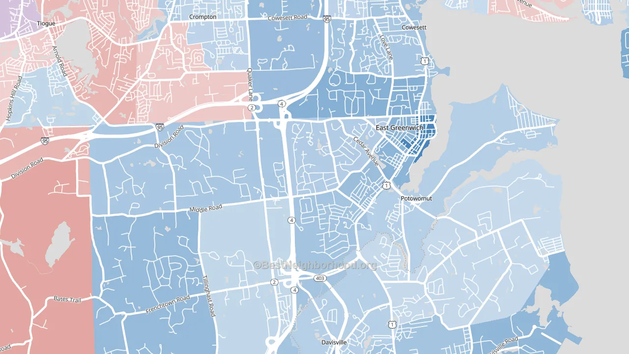 East Greenwich, RI block-group political-lean map