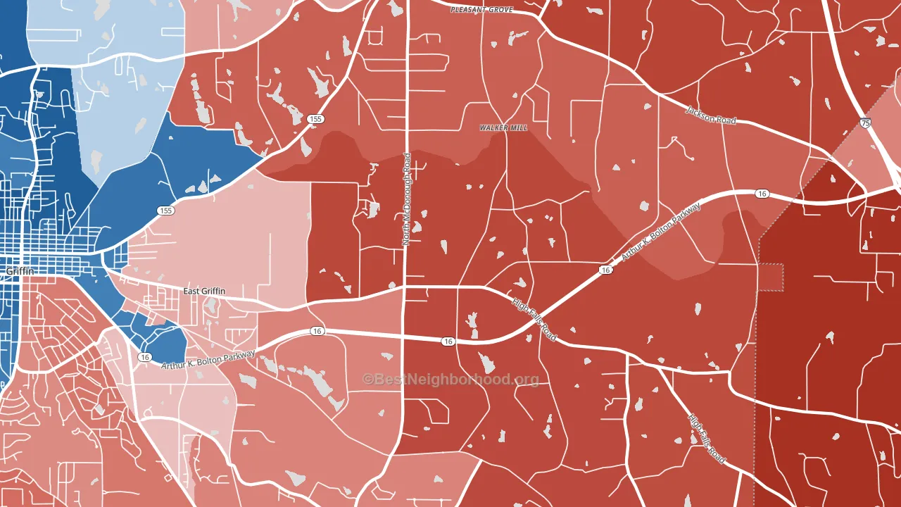 East Griffin, GA block-group political-lean map