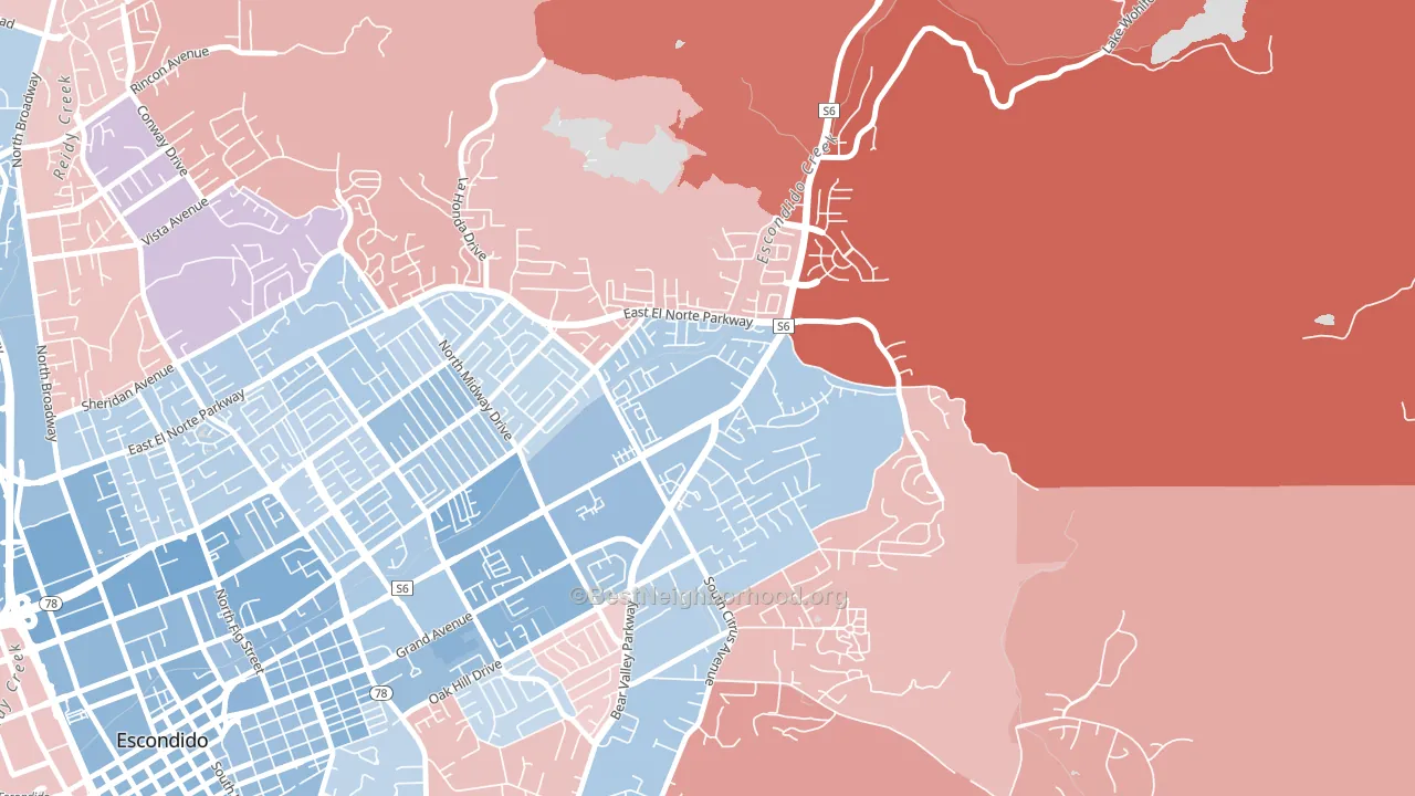 East Grove, Escondido, CA block-group political-lean map