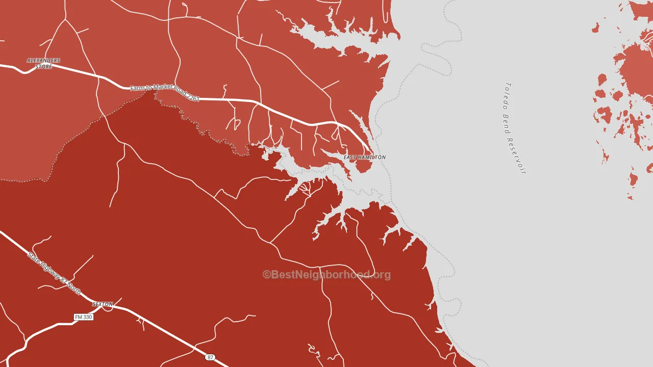 East Hamilton, TX block-group political-lean map