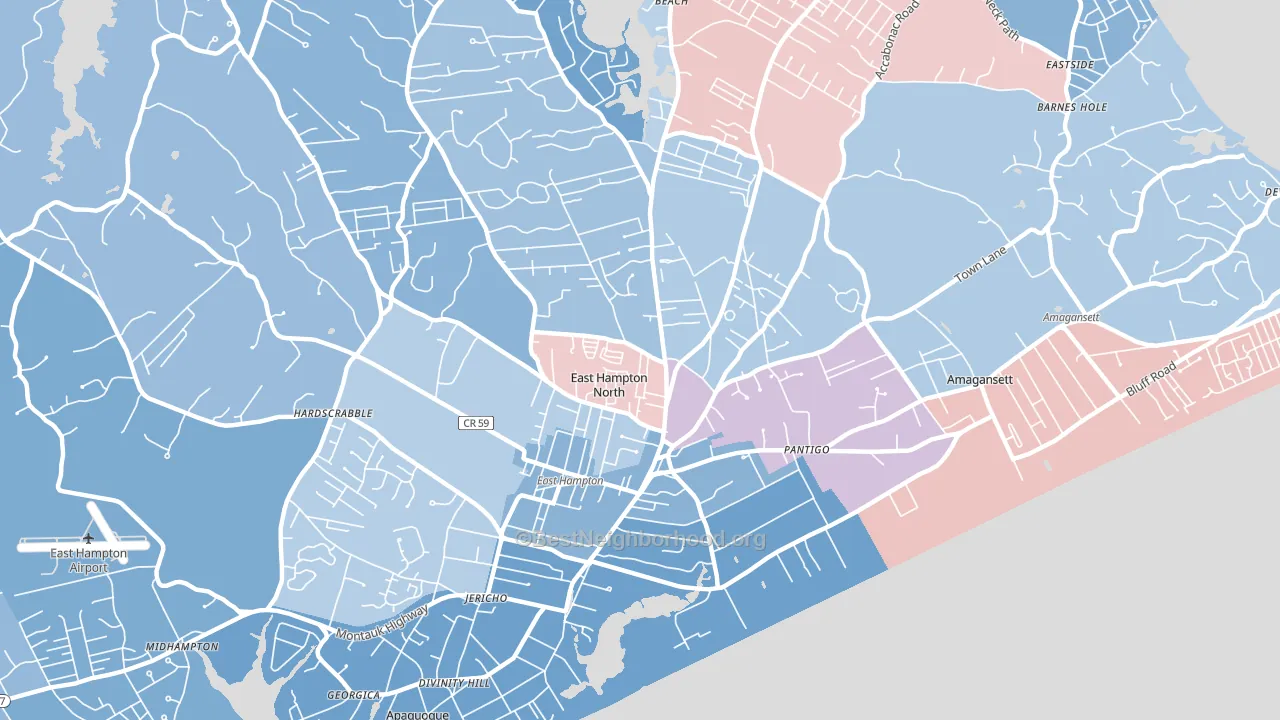 East Hampton North, NY block-group political-lean map