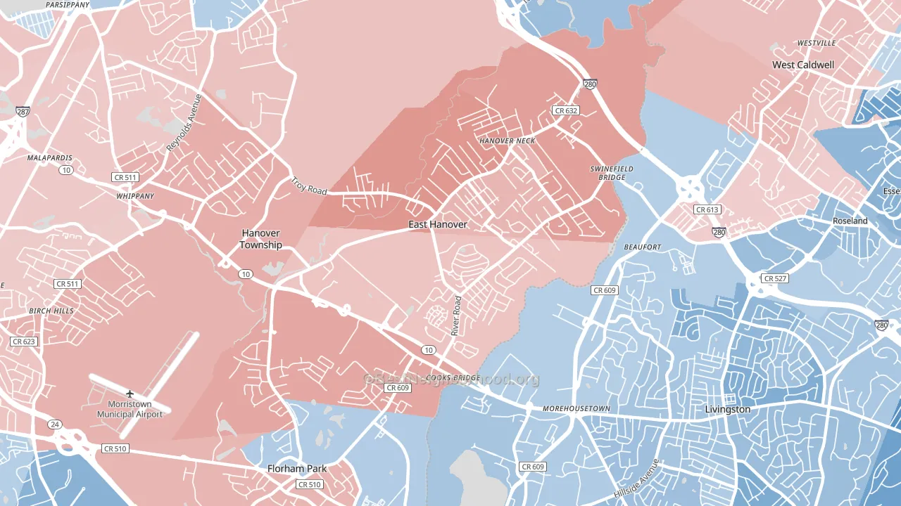 East Hanover, NJ block-group political-lean map
