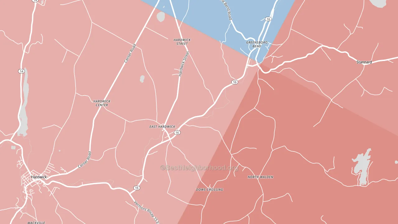 East Hardwick, VT block-group political-lean map