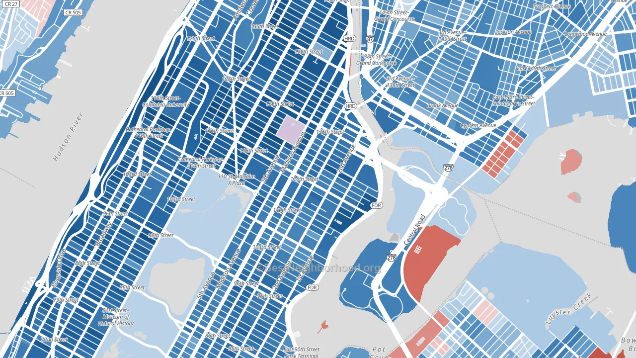 East Harlem, Manhattan, NY block-group political-lean map