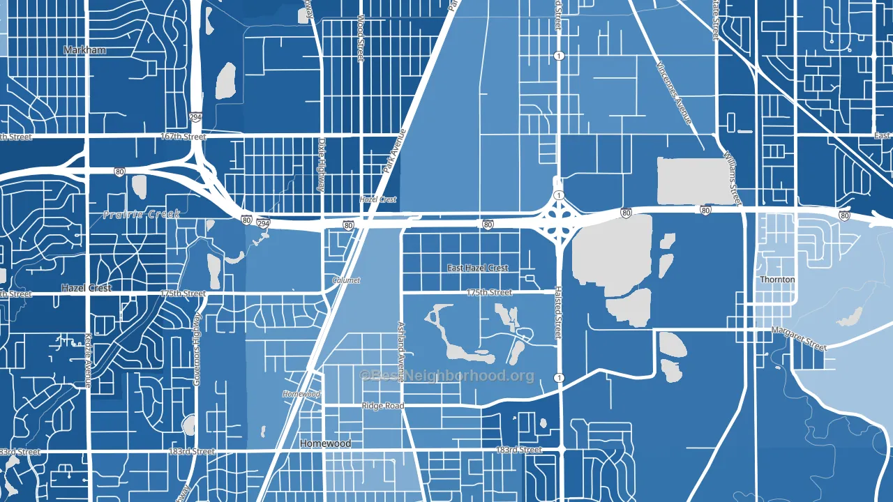 East Hazel Crest, IL block-group political-lean map