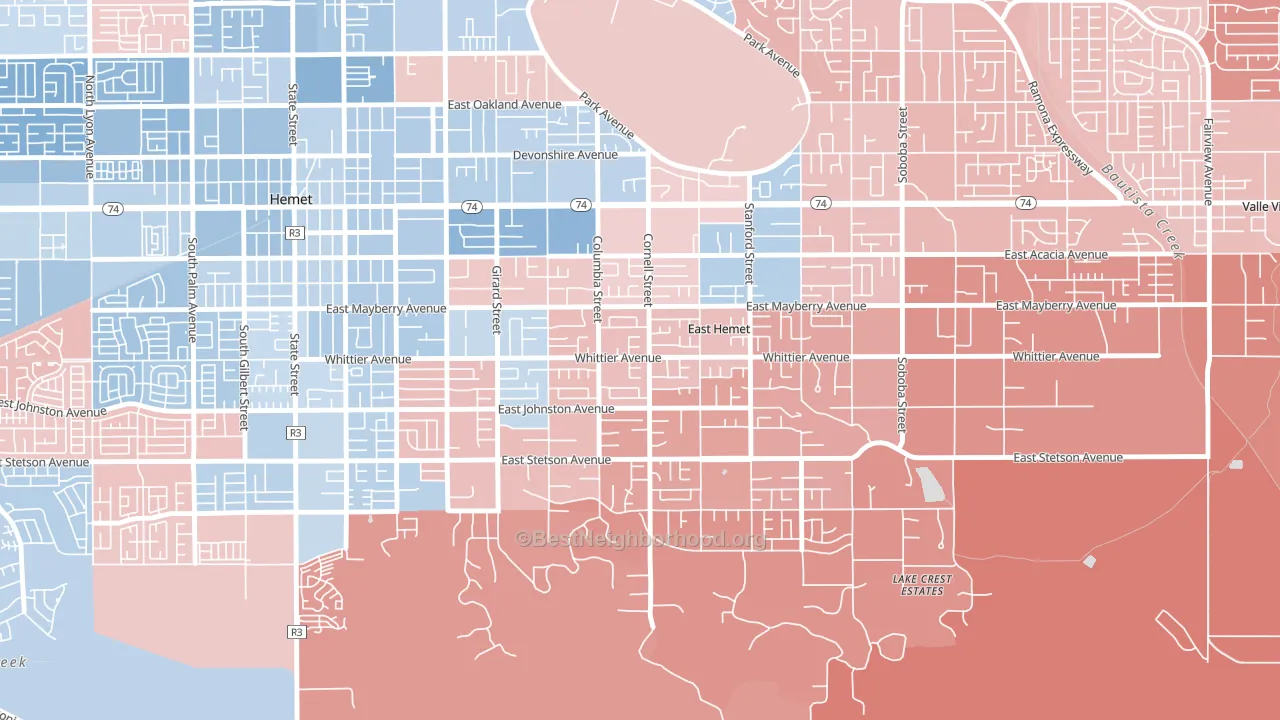 East Hemet, CA block-group political-lean map