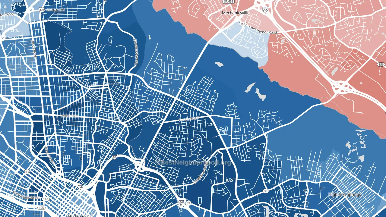 East Highland Park, VA block-group political-lean map