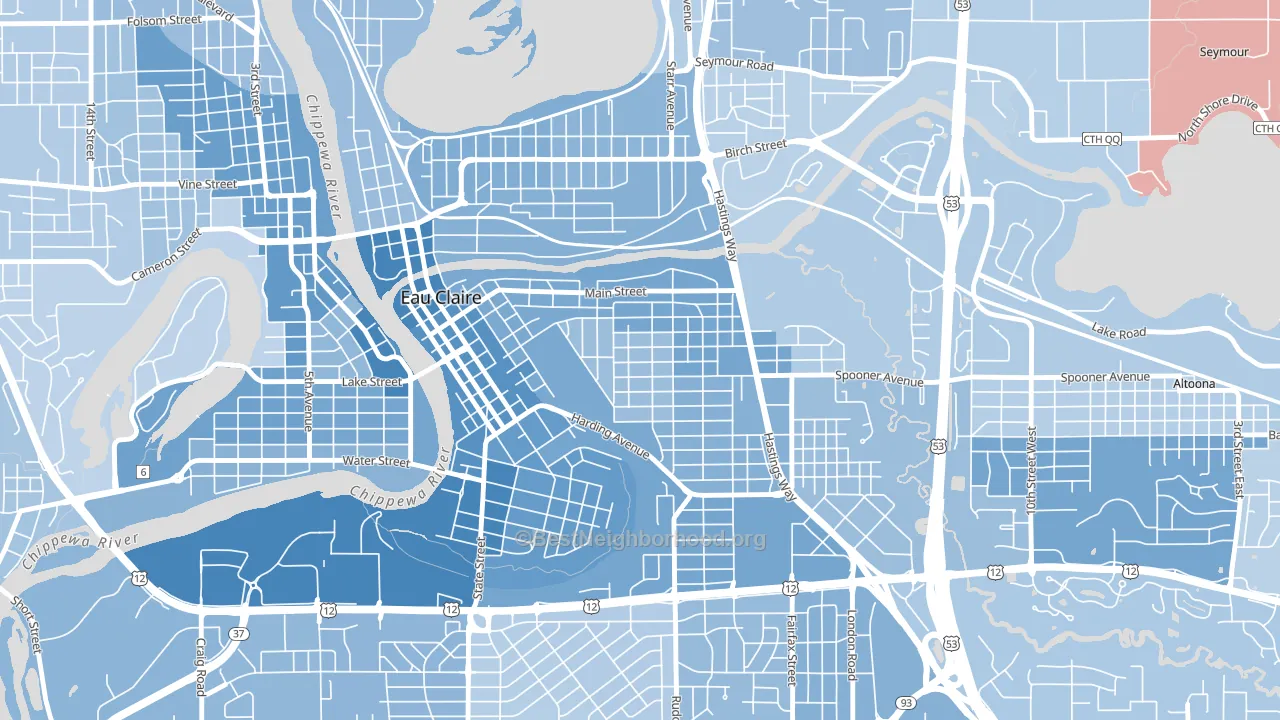East Hill, Eau Claire, WI block-group political-lean map