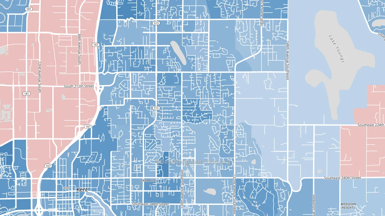 East Hill-Meridian, WA block-group political-lean map