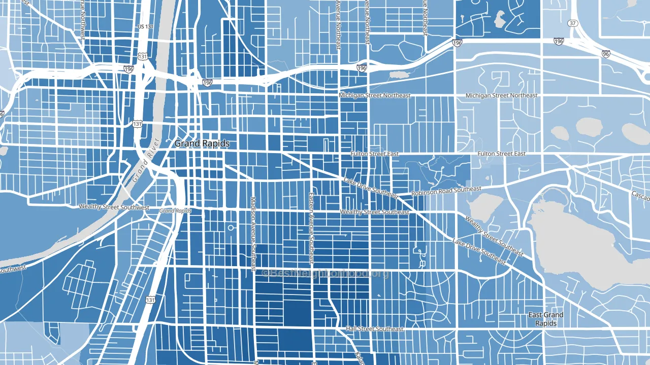 East Hills, Grand Rapids, MI block-group political-lean map