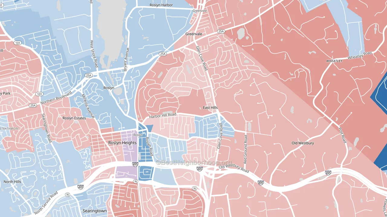 East Hills, NY block-group political-lean map