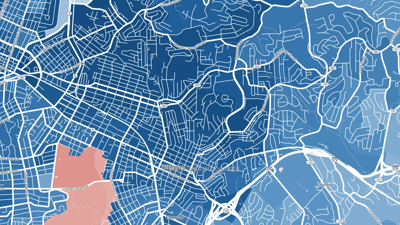 East Hills, Pittsburgh, PA block-group political-lean map