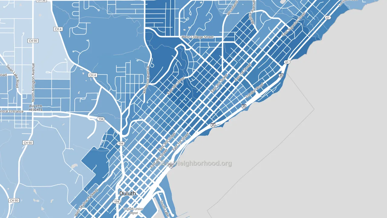 East Hillside, Duluth, MN block-group political-lean map