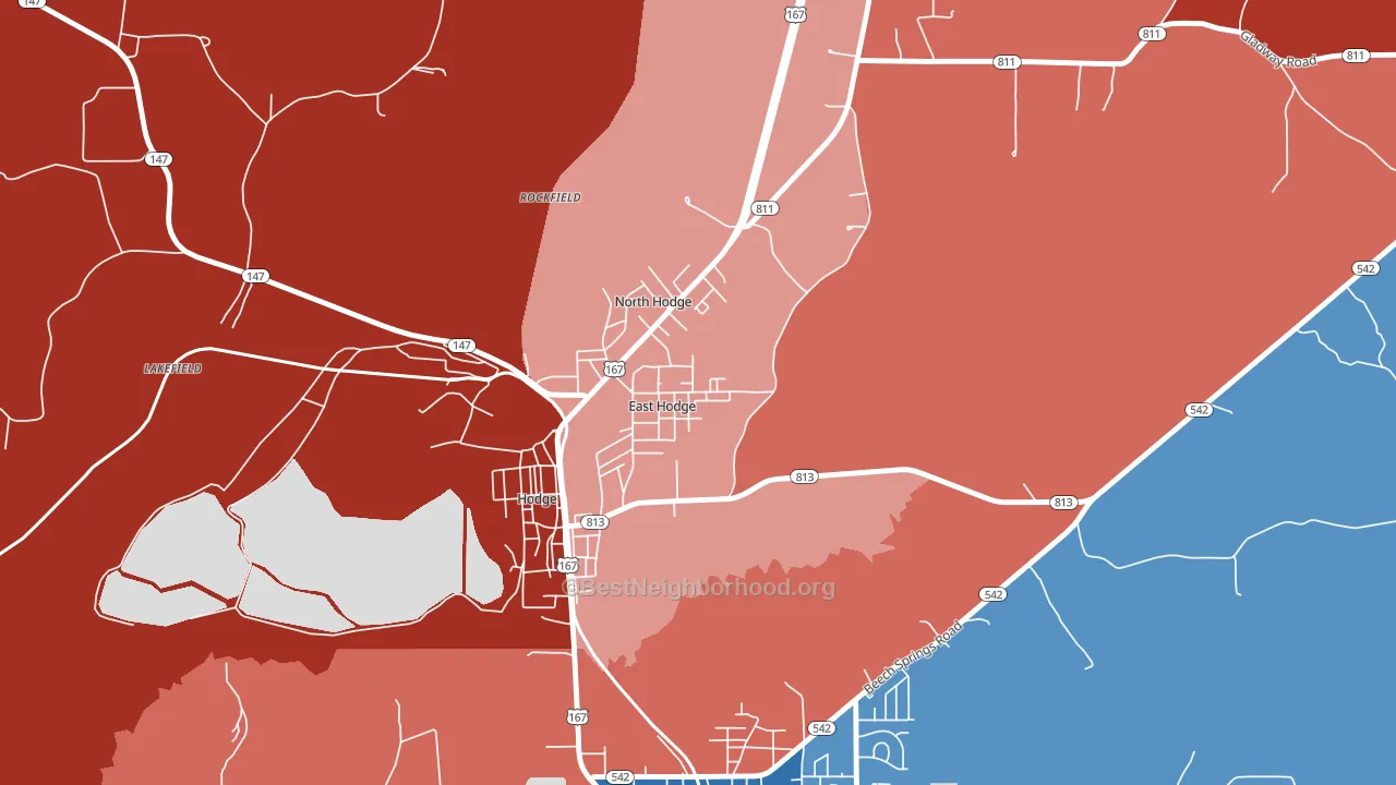 East Hodge, LA block-group political-lean map