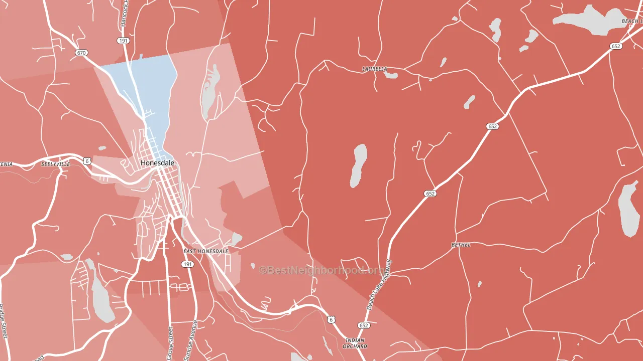 East Honesdale, PA block-group political-lean map