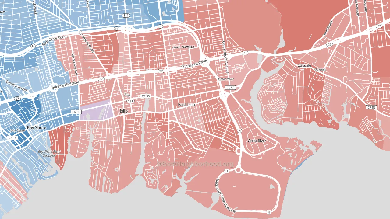 East Islip, NY block-group political-lean map