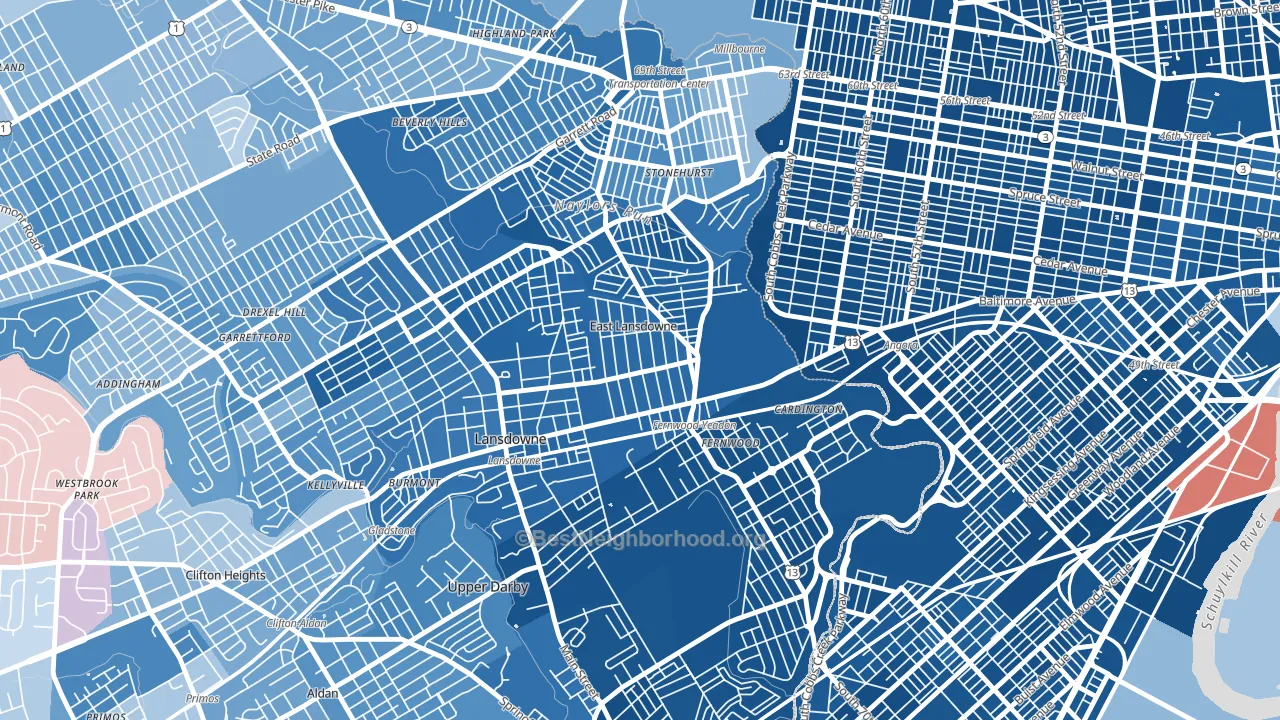 East Lansdowne, PA block-group political-lean map